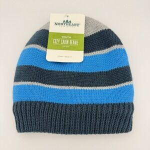 Northeast Outfitters Cozy Cabin Stripes Beanie Blue Grey Boys Youth One Size NWT